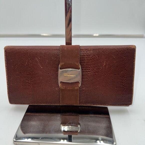 Salvatore Ferragamo Vera Ribbon Wallet Brown and Gold - Picture 1 of 11